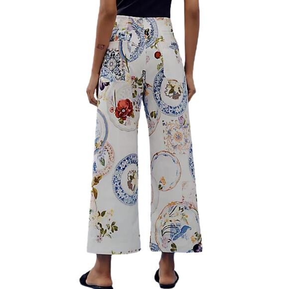 Maeve Colette Cropped Wide-Leg Trousers | White Floral Size 29 NWT Anthropologie - Picture 2 of 10